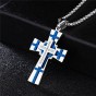 Modyle 2018 New Men Blue and Silve Color Rhinestone Cross Pendant Necklace with 55cm Stainless Steel Link Chain Necklaces