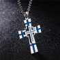 Modyle 2018 New Men Blue and Silve Color Rhinestone Cross Pendant Necklace with 55cm Stainless Steel Link Chain Necklaces