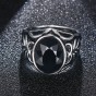 Modyle New Fashion Men Black Stone Rings Vintage Oval Biker Rings for Men Party Jewelry Wholesale