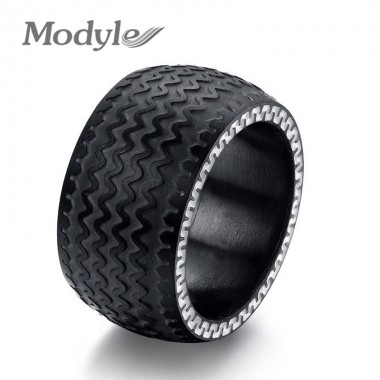Modyle Cool Men Rings Stainless Steel Rings for Men Jewelry High Quality Tire Design Black Color Wedding Rings Free Shipping