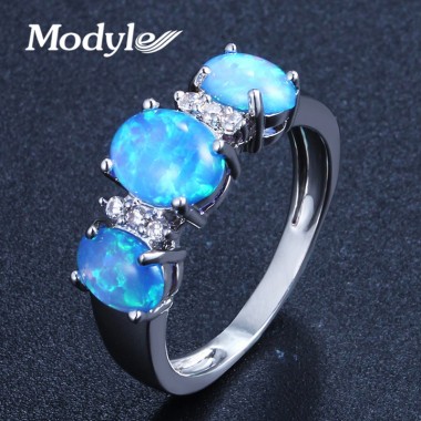 Modyle Brand Design Men Women Blue Fire Opal Ring Gold Color Fashion Jewelry Wedding Rings For Women
