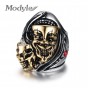 New Fashion Two Heads Ghost Ring Stainless Steel Jewelry Men Jewelry Shiny Rhinestone Ring for Men and Women