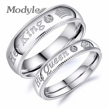 Modyle New Fashion Dropshipping Couple Jewelry Lovers Her King and His Queen Stainless Steel Wedding Rings for Women Men