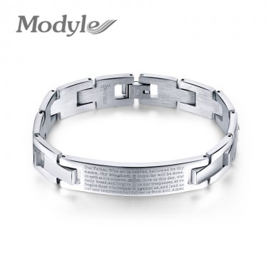 Modyle Fashion Men Bracelet Stainless Steel Bracelet & Bangles Cross Design 12mm Wide Wristband Jewelry for Boy
