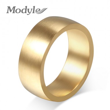 Modyle New Fashion Men Ring Gold-Color Stainless Steel Man Ring Wedding Engagement Jewelry Brush Finish Design