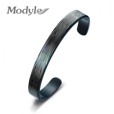 Modyle Fashion Cuff Bangle Bracelet Men Cool Punk 9mm Wide Black Stainless Steel Male Bracelet Jewelry
