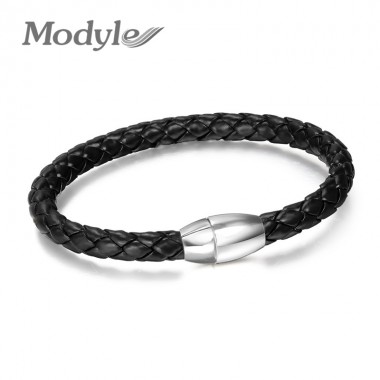 2018 New Genuine Leather Bracelet Men Stainless Steel Leather Braid Bracelet With Magnetic Buckle Claps Pulseiras Masculina