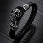 2018 brand new Men vintage jewelry steampunk skull leather bracelet rock hand woven bangle fashion black items wholesale