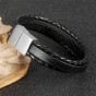 Modyle Fashion Bracelet Stainless Steel Black Multilayer Leather Bracelet Men Jewelry