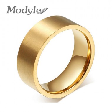 Modyle Fashion Wedding Rings for Men and Women Stainless Steel Simple Gold-Color Ring Wholesale with Matte Design