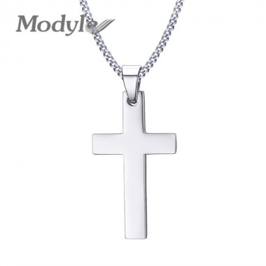 Modyle 2018 New Mens Cross Pendant Necklace Stainless Steel Link Chain Necklace Statement Jewelry