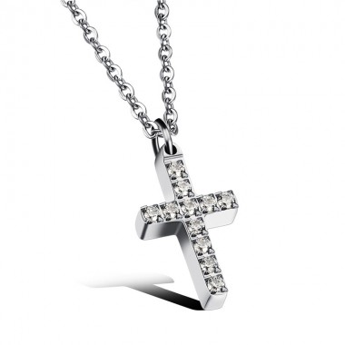 Modyle Fashion Cubic Zirconia Necklaces&Pendants For Men Stainless Steel Gold-Color Male Cross Pendant Necklaces Prayer Jewelry