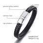 Modyle 2018 Men Jewelry Punk Black Braided Geunine Leather Bracelet Stainless Steel Magnetic Buckle Fashion Bangles