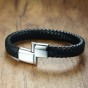 Modyle 2018 Men Jewelry Punk Black Braided Geunine Leather Bracelet Stainless Steel Magnetic Buckle Fashion Bangles