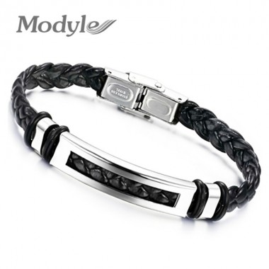 Modyle 2018 New Hot Sale Fashion Jewelry Stainless Steel Men Bracelet Pu Leather Bracelets Bangles For Men