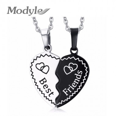 Modyle 2018 Trendy Best Friend Gift Bijoux Heart Pendant Necklace Stainless Steel Chain Statement Necklace For Men and Women