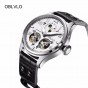OBLVLO Military Watches for Men Luminous Steel Watch Calendar Tourbillon Automatic Watches Genuine Leather Strap OBL8232
