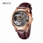 OBLVLO Fashion Casual Watches Analog Skeleton Watches Rose Gold Automatic Watches with Sapphire Crystal OBL8238
