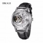 2018 New OBLVLO Brand Fashion Watches Skeleton Automatic Watches Steel Genuine Leather Strap Mens Wrist Watches OBL8238