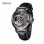 OBLVLO New Design Transparent Watches for Men Tourbillon Automatic Watches Leather Strap Watches OBL8238