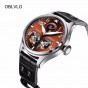 OBLVLO Pilot Watches Double Tourbillon Mechanical Watch for Men Leather Strap Brown Dial Top Aviation Watches OBL8232