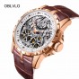 2018 New Design OBLVLO Brand Luxury Transparent Hollow Skeleton Watches for Men Tourbillon Rose Gold Automatic Watches OBL3609