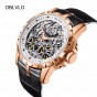 2018 New Design OBLVLO Brand Luxury Transparent Hollow Skeleton Watches for Men Tourbillon Rose Gold Automatic Watches OBL3609