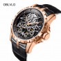 2018 New Arrival OBLVLO Luxury Rose Gold Transparent Watches Tourbillon Automatic Military Watches for Men OBL3606