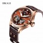 OBLVLO Sport Watches for Men Complete Calendar Brown Dial Automatic Watches Tourbillon Pilot Watches OBL8232