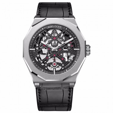 Agelocer Skeleton Diver Watches for Men Genuine Leather Strap Luminous Automatic Watches Power Reserve Sport Watches 6001A1