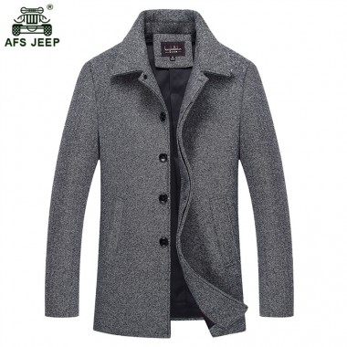Men Fashion Wool Jacket Top Quality Autumn Winter Fashion Outwear Woolen Single Breasted Turn Down Collar Casual Overcoat 135wy