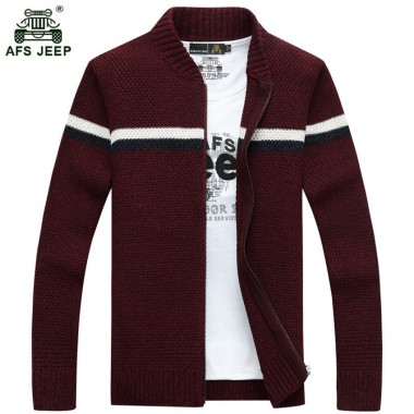 Afs jeep Winter Mens Cardigan 2017 New Men's Casual Sweaters Warm Zipper Men Cardigan Stand Collar Knitted Sweaters 75zr