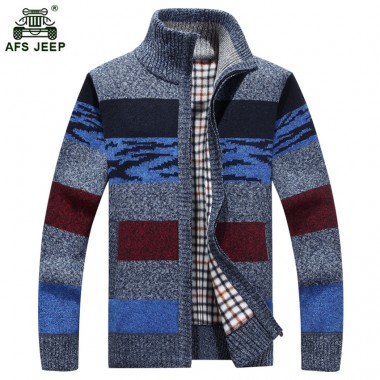 Men's Stripe Sweater Fashion Contrast Color Autumn Winter Cardigan Zipper Sweater Male Knitting Sweater Hombre M-3XL xia70wy