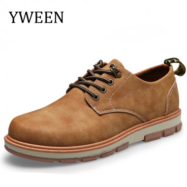 YWEEN Men's Casual Shoes Man Leather Worker Shoes Autumn New Round Head Shoes