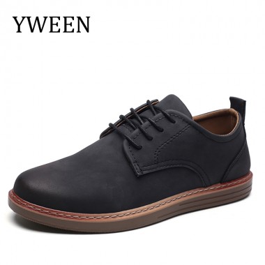 YWEEN 2018 Spring Men Casual Shoes Breathable British Leather Shoes Man Flat Shoes