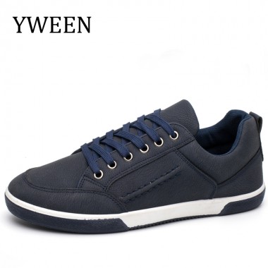 YWEEN Men's PU Leather Casual Shoes Classic Fashion Male Lace up Flats Men Sneakers Shoes