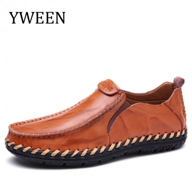 YWEEN Brand Handmade Men's Casual leather shoes all-match British fashion sewing shoes Man Slip On Shoes