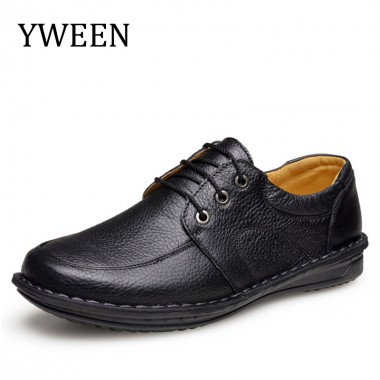 YWEEN Brand Genuine Leather Shoes Men Casual Shoes Handmade Moccasins Shoes Lace Up Comfort Shoes Men Flats