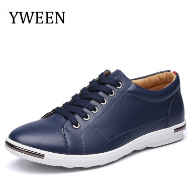 YWEEN New Arrival Men Casual Shoes Spring/Summer Ventilation Lace-up Solid Top Man Fashion Leather Outdoor Flats Shoe Big Size