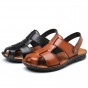 YWEEN Men's Leather Sandals Men Anti-Slip Beach Shoes Man Slippers Big Size 38-47