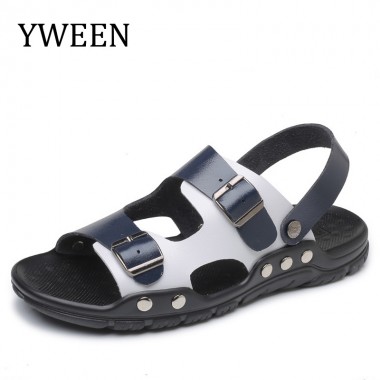 YWEEN New Men's Sandals Men Anti-Slip Beach Shoes Man Open-toe Leather Slippers Big Size 38-47