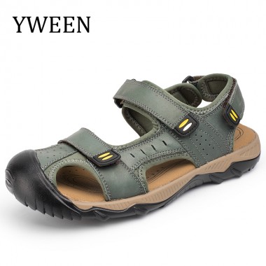 YWEEN Men's Sandals Genuine Leather 2018 Summer Air Breathable Casual Non-slip Cowhide Beach Shoes Large size