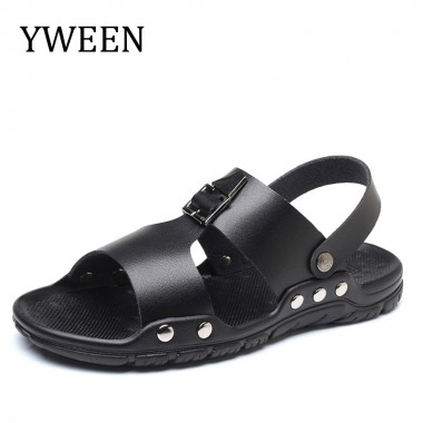 YWEEN Drop Shipping Men's Sandals Men Anti-Slip Beach Shoes Man Open-toe Leather Slippers Big Size 38-47