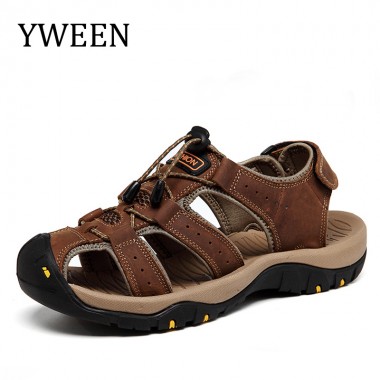 YWEEN 2018 summer men's leather sandals air breathable leisure antiskid head layer cowhide beach shoes