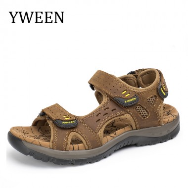 YWEEN 2018 New Men's Water Shoes Beach Sandals Man Open-toe Leather Sandals