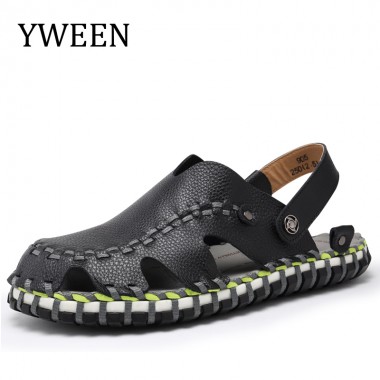 YWEEN Brand Men's Sandals Split Leather 2018 Summer Air Breathable Casual Non-slip Beach Shoes Men Summer Shoes