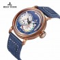 Reef Tiger/RT Men's Pilot Watches with Date Leather Strap Rose Gold Blue Dial Watch Automatic Watches Military Watch RGA3019