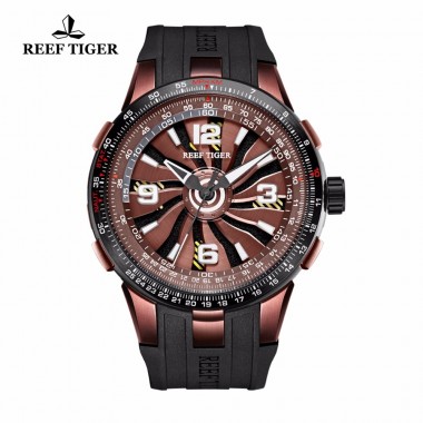 New Design Reef Tiger/RT Rotate Pilot Watches Mens Brown Dial Sport Watches Rubber Strap Automatic Watch RGA3059