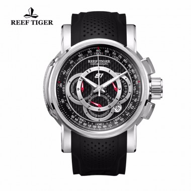 Reef Tiger/RT Sport Chronograph Watch with Date Green Dial Rubber Strap Quartz Watches for Men RGA3063