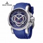 Reef Tiger/RT Mens Sport Watch with Chronograph Date 316L Steel Big Blue Dial Rubber Strap Quartz Watches RGA3063